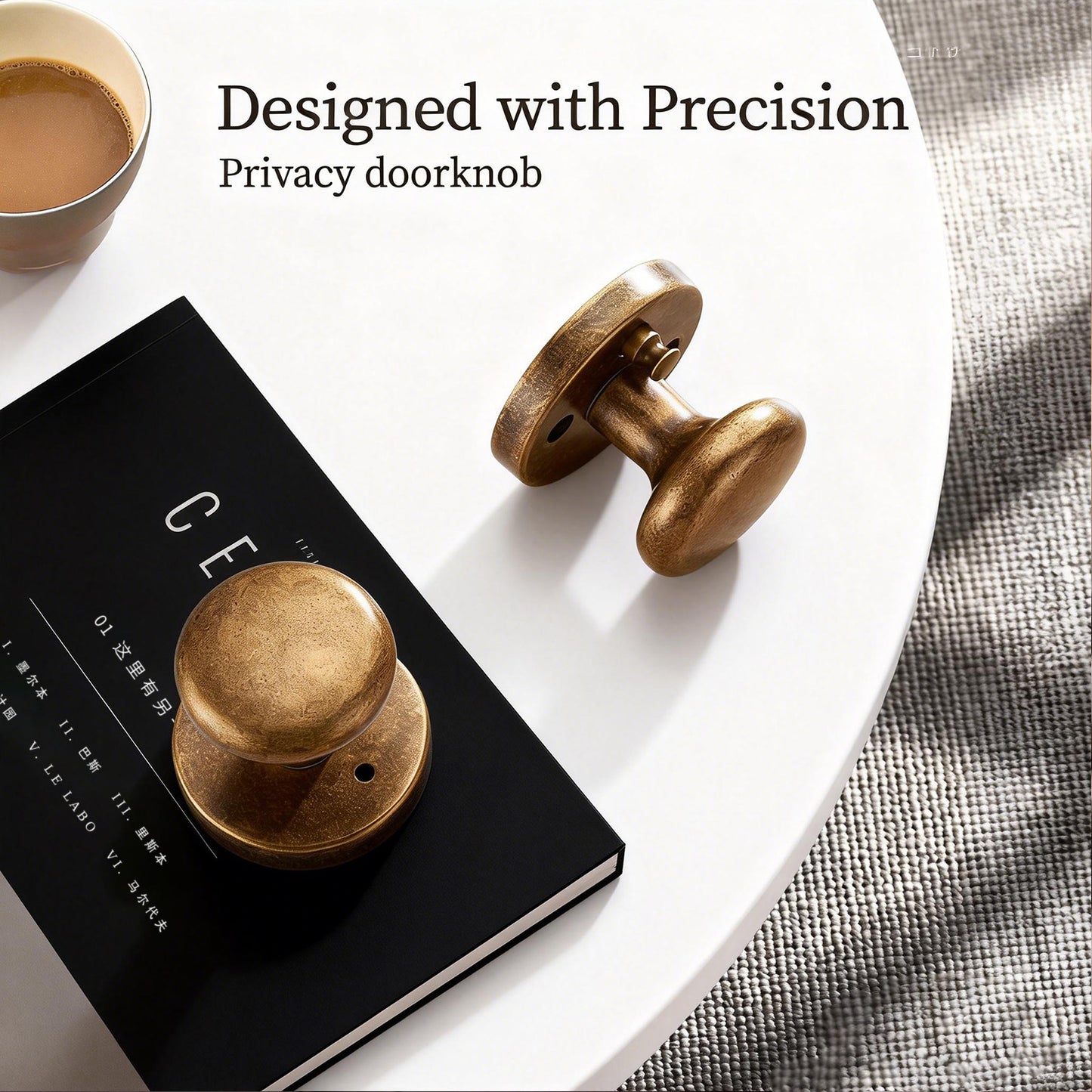 Antique Brass Privacy Door Knob – Classic Round Design with Push-Button Lock, Elegant Interior Handle for Bedroom, Bathroom, Kitchen, Vintage Style Long-Lasting Hardware