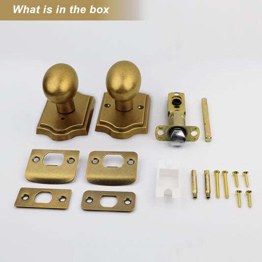 Antique Brass Finish Privacy Door Knob Interior, Vintage Style Zinc Alloy Oval Door Handle with Lock for Bathroom & Bedroom (Antique Brass, Privacy)