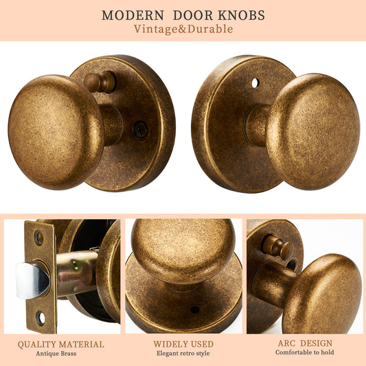 Antique Brass Privacy Door Knob – Classic Round Design with Push-Button Lock, Elegant Interior Handle for Bedroom, Bathroom, Kitchen, Vintage Style Long-Lasting Hardware