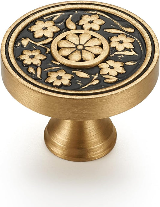 Brushed Brass Cabinet Knobs Modern Carved Bathroom Closet Kitchen Handles Round Gold Drawer Cupboard Cabinet Hardware (2)