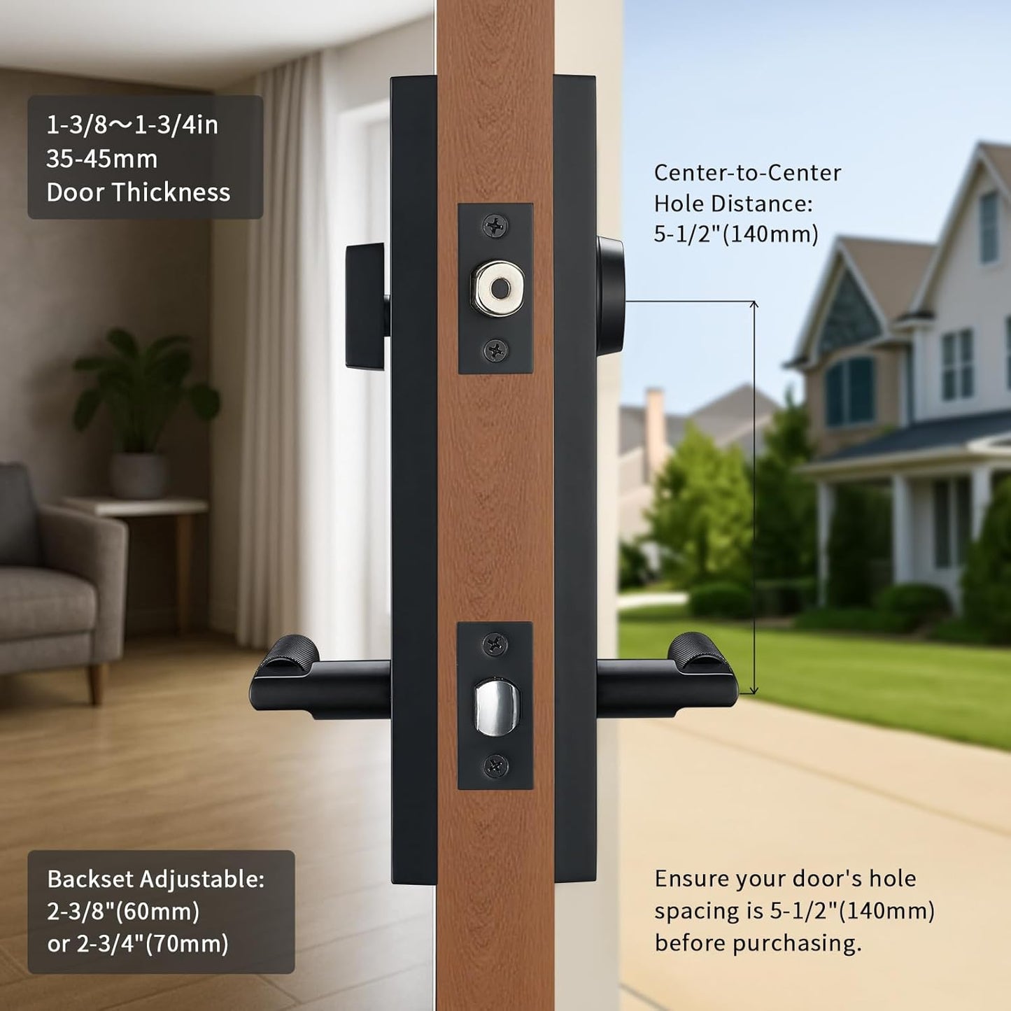 Matte Black Front Door Handle with Textured Grip – Durable Entry Door Lock Set with Deadbolt, Exterior Lever & 3 Keys for Left & Right Hand Doors. (Keyed Handleset, Matte Black)