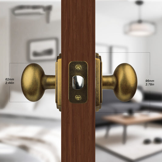 Antique Brass Finish Passage Door Knob Interior, Vintage Style Zinc Alloy Oval Heavy Duty Door Handle for Bathroom & Bedroom (Antique Brass, Passage)