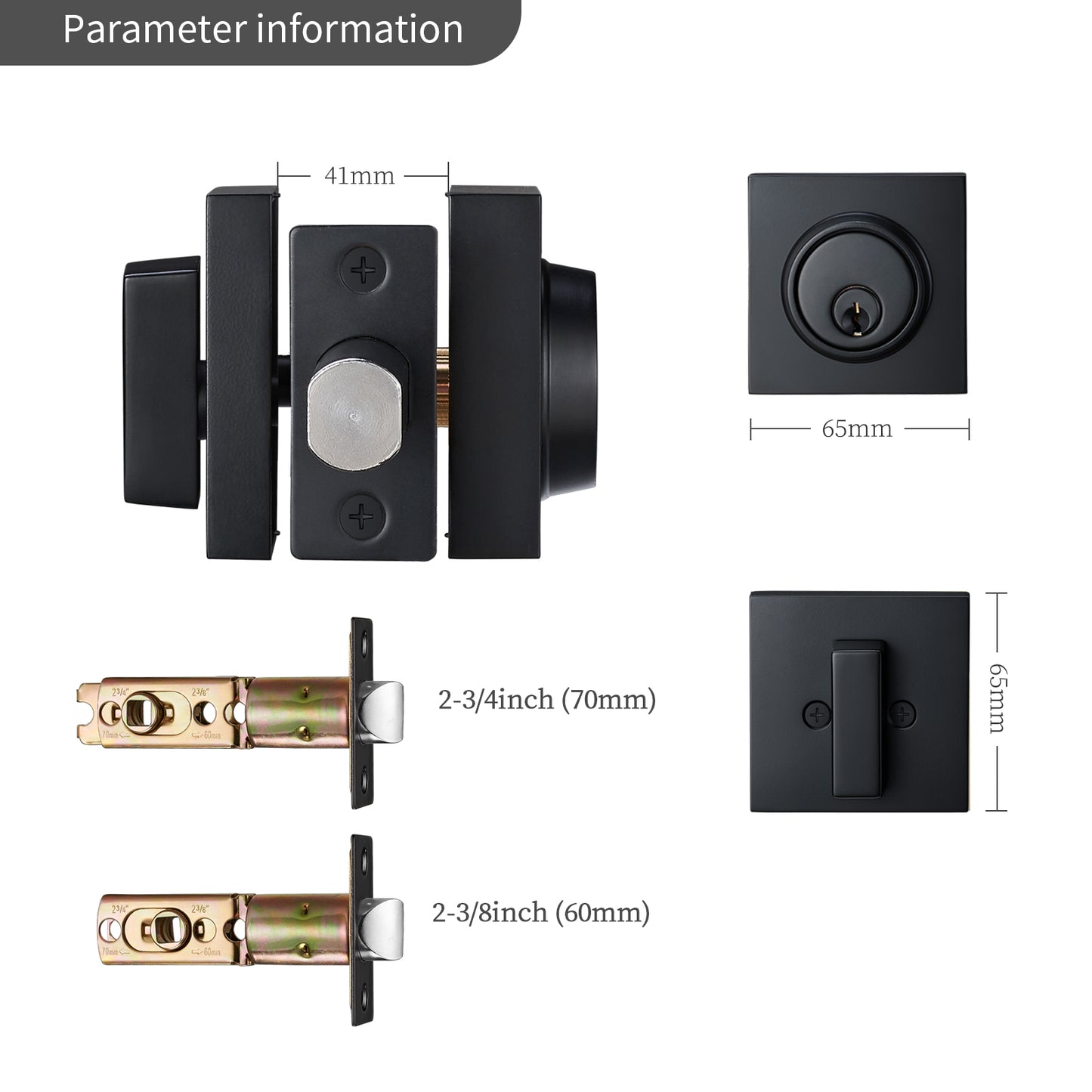 Matte Black Square Deadbolt Lock – Single Cylinder Keyed Entry with Thumb Turn, Heavy Duty Security Lock, Adjustable Latch, Reversible for Left/Right Doors, Modern Door Hardware for Front Entry