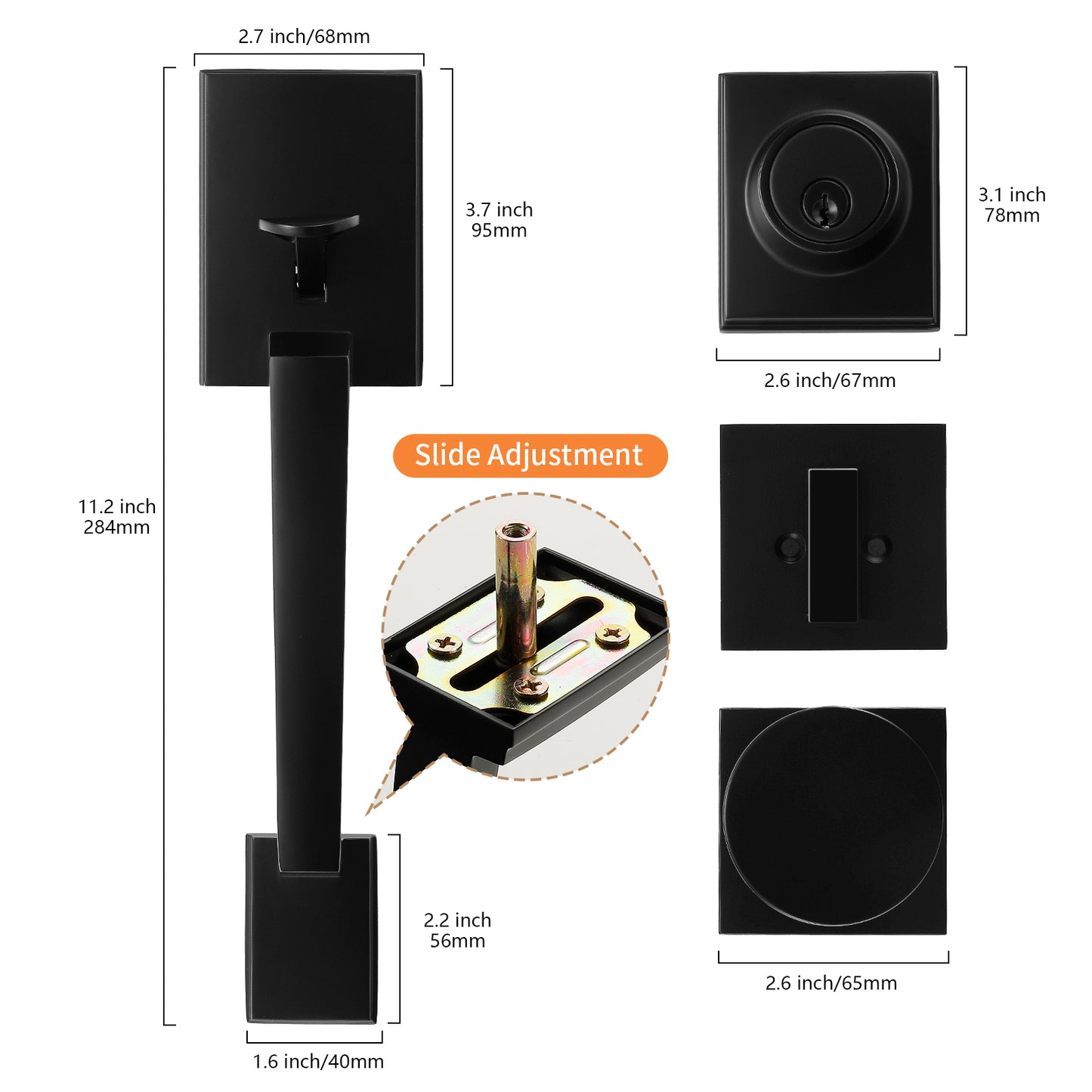 Matte-Black Modern Front Door-Handle - Entry Door Lock with 3 Keys Single Cylinder Deadbolt,Exterior Door Lever Set,Indoor and Outdoor Handle,Reversible for Left and Right Hand