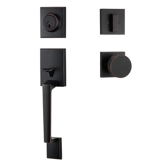 Oil-Rubbed Bronze Front Door Handle Set – Entry Lock with 3 Keys, Single Cylinder Deadbolt, Reversible for Left & Right Use, Ideal for Exterior Use