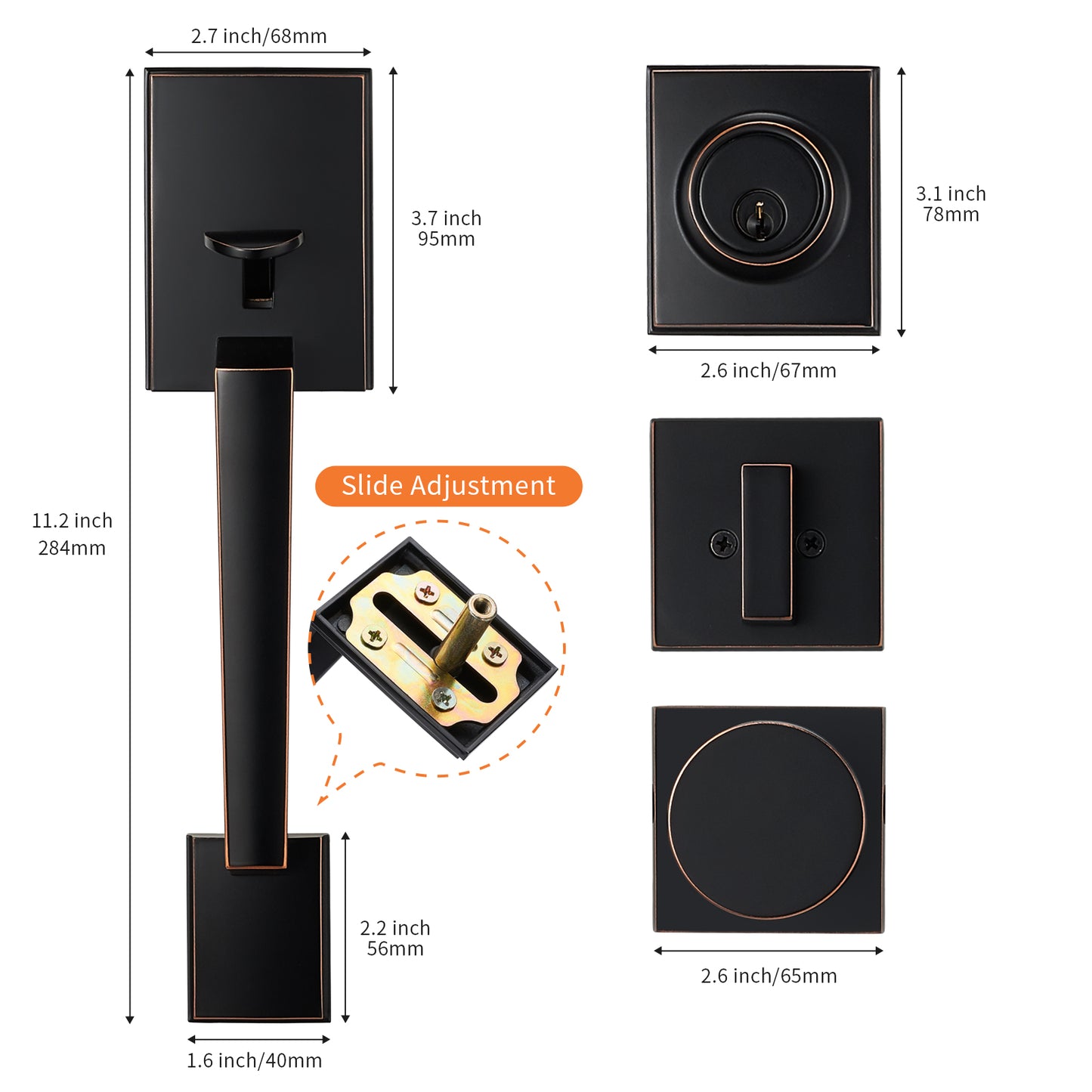 Oil-Rubbed Bronze Front Door Handle Set – Entry Lock with 3 Keys, Single Cylinder Deadbolt, Reversible for Left & Right Use, Ideal for Exterior Use