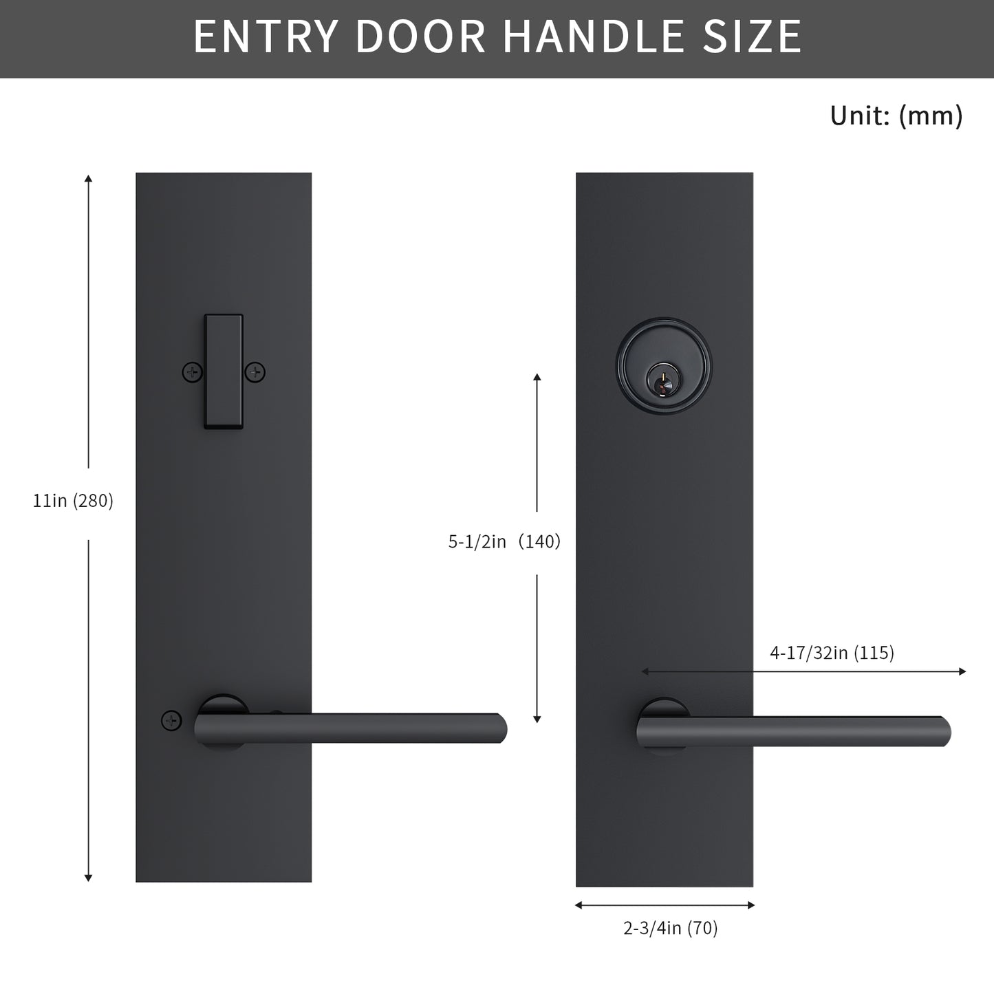 Matte-Black Front Door Handle - Modern Entry Door Lock Set with Deadbolt,Exterior Door Lever 3 Keys for Left & Right Hand Door (Black)