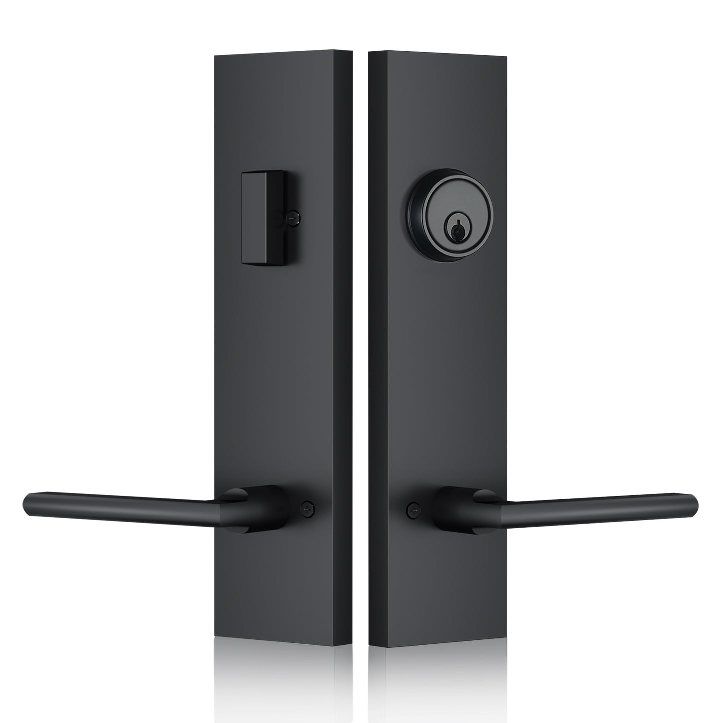 Matte-Black Front Door Handle - Modern Entry Door Lock Set with Deadbolt,Exterior Door Lever 3 Keys for Left & Right Hand Door (Black)