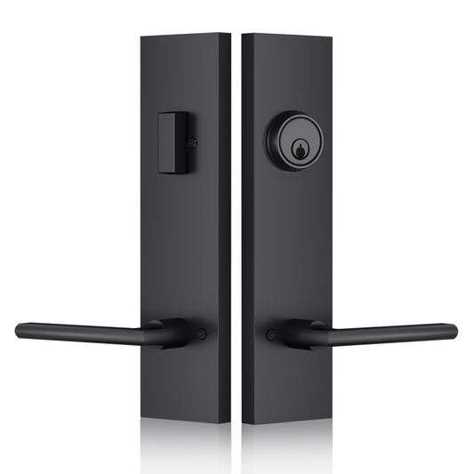 Matte-Black Front Door Handle - Modern Entry Door Lock Set with Deadbolt,Exterior Door Lever 3 Keys for Left & Right Hand Door (Black)