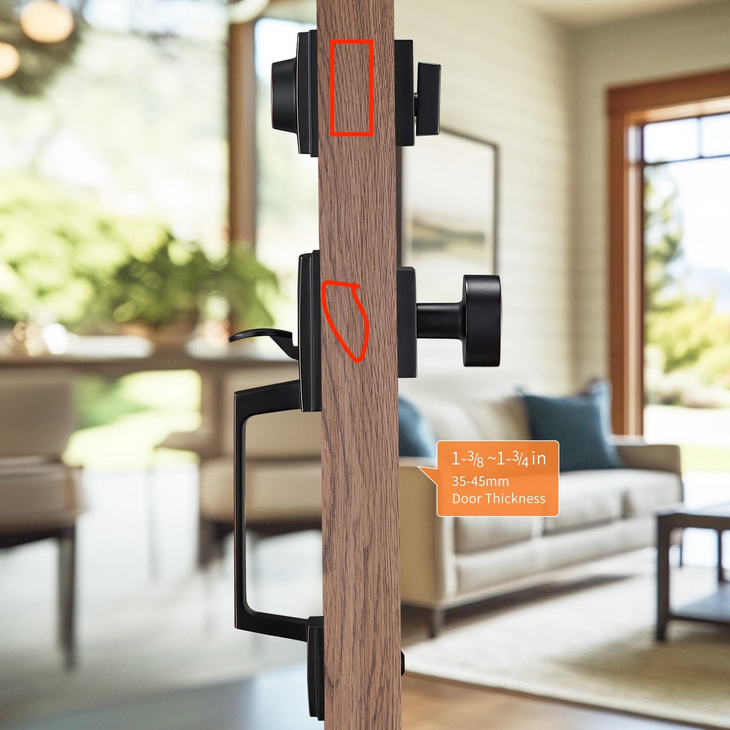 Oil-Rubbed Bronze Front Door Handle Set – Entry Lock with 3 Keys, Single Cylinder Deadbolt, Reversible for Left & Right Use, Ideal for Exterior Use