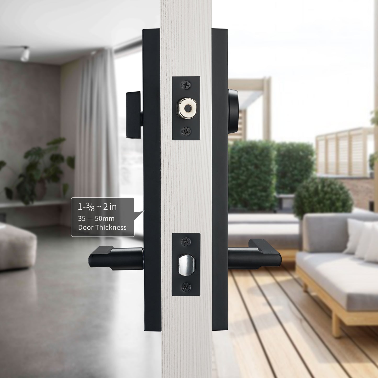 Matte-Black Front Door Handle - Modern Entry Door Lock Set with Deadbolt,Exterior Door Lever 3 Keys for Left & Right Hand Door (Black)