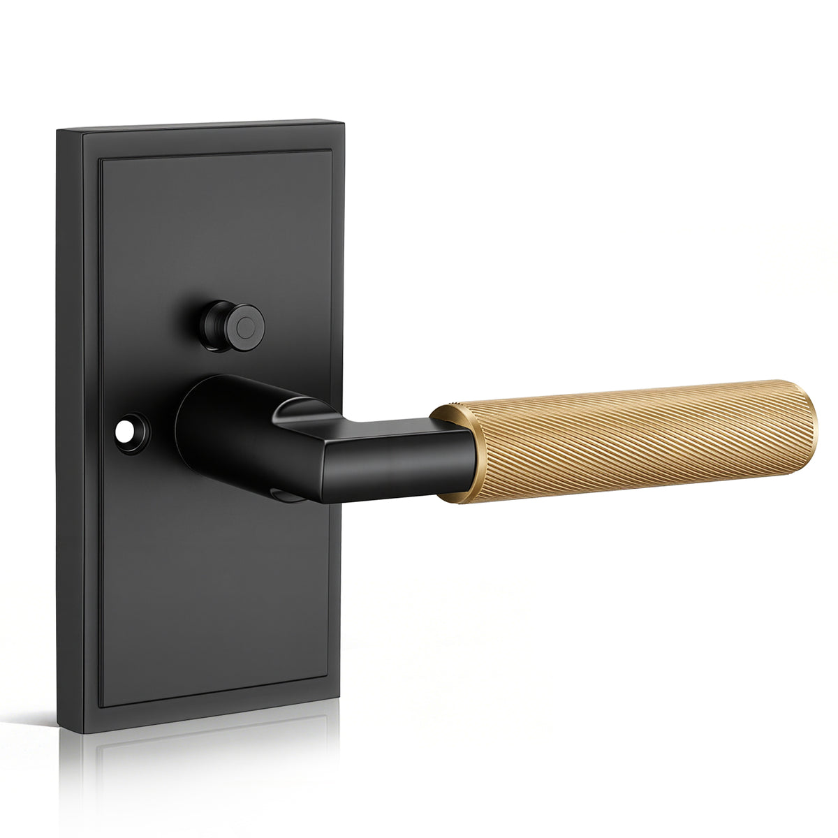 Matte Black Privacy Door Lever with Solid Brass Knurled Grip