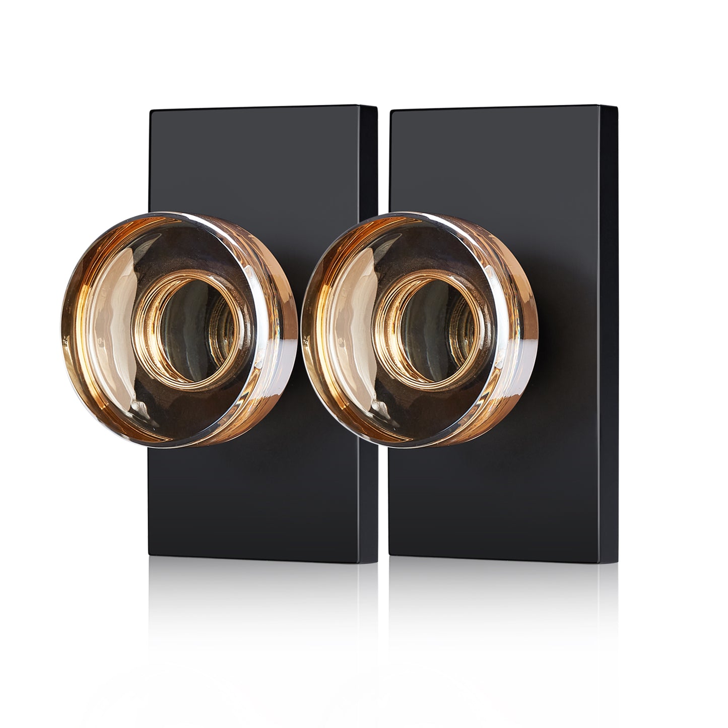 2 Pack Champagne Dummy Door Knob – Non-Turning Crystal Glass Handle with Matte Black Rosette – Decorative Knob Set for French Doors, Closets, Cabinets, Interior Décor