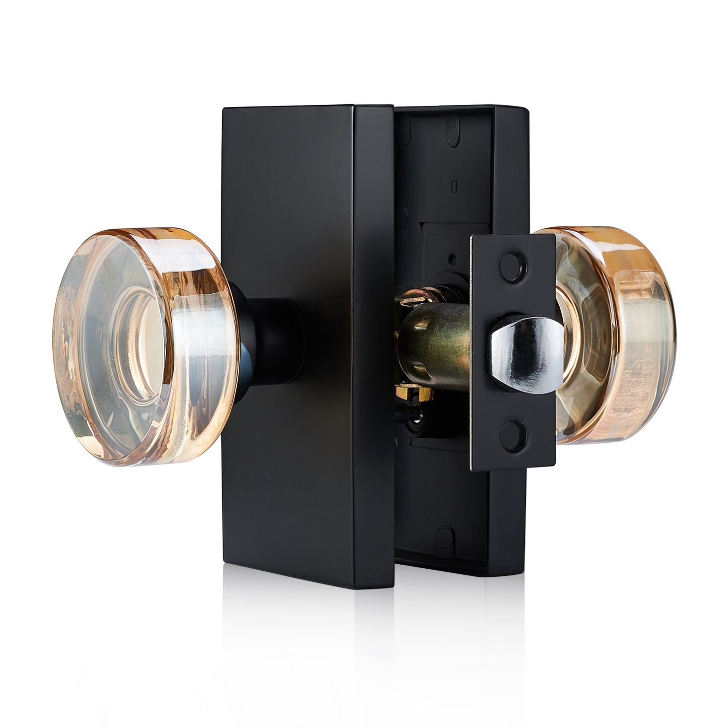 Champagne Glass Passage Door Knob – Crystal Non-Locking Interior Handle with Matte Black Rosette – Decorative Clear Knob for Hallway, Closet, or Guest Room Doors