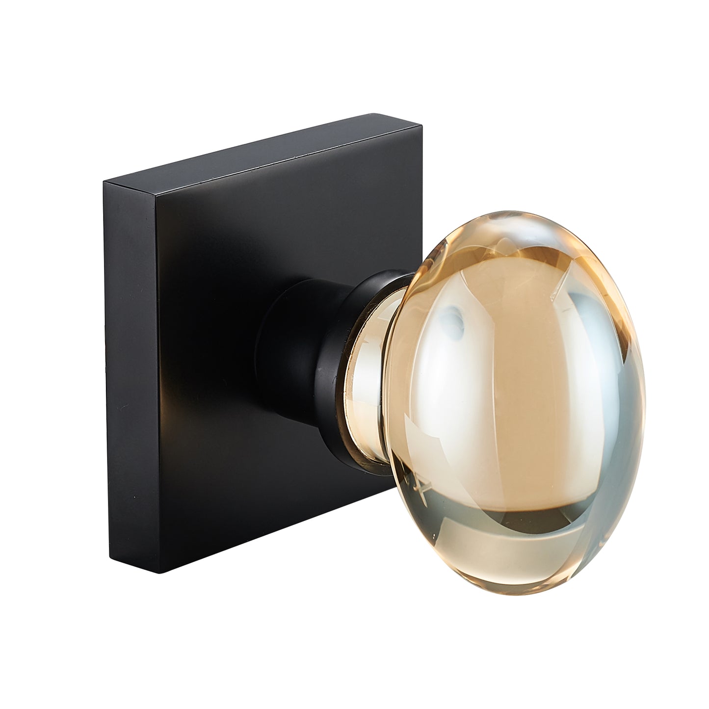 Champagne-Gold Oval-Glass Door Knobs - Interior Passage Premium Crystal Door Handles, Square Rosette Matte Black Finished(Passage)