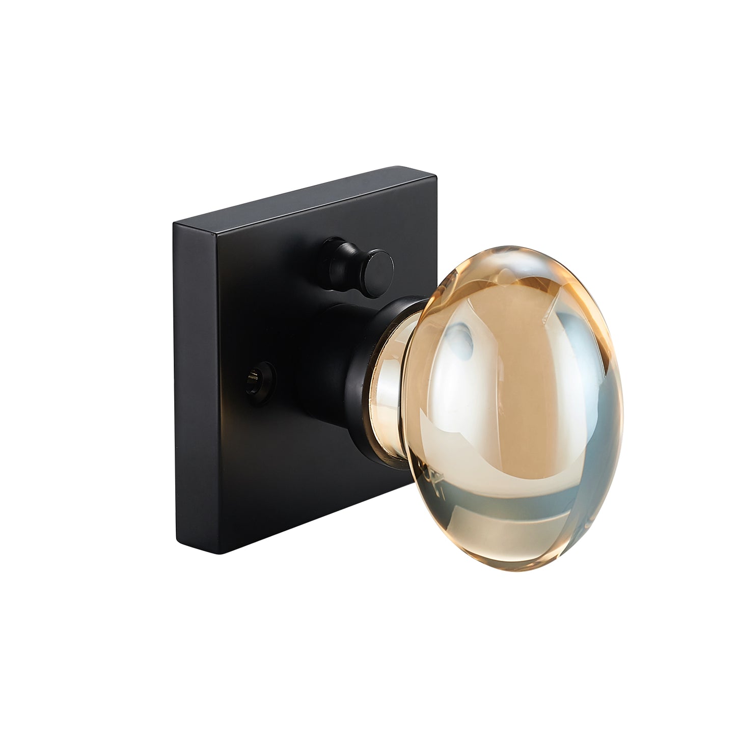 Champagne Gold Glass Door Knobs, Premium Privacy Crystal Door Handles with Lock, Square Rosette Matte Black Finished (Privacy)