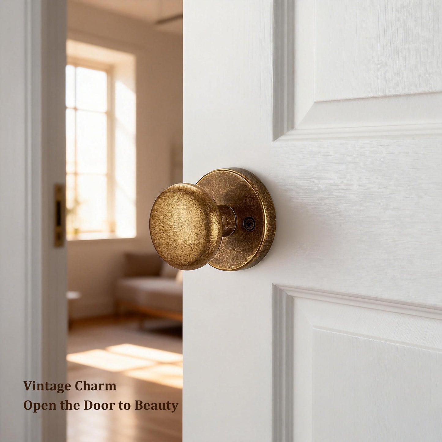 dairazan Antique Brass Passage Door Knob – Classic Round Design for Hallway, Closet, Guest Room, Smooth-Turning Non-Locking Handle, Vintage Style Long-Lasting Hardware