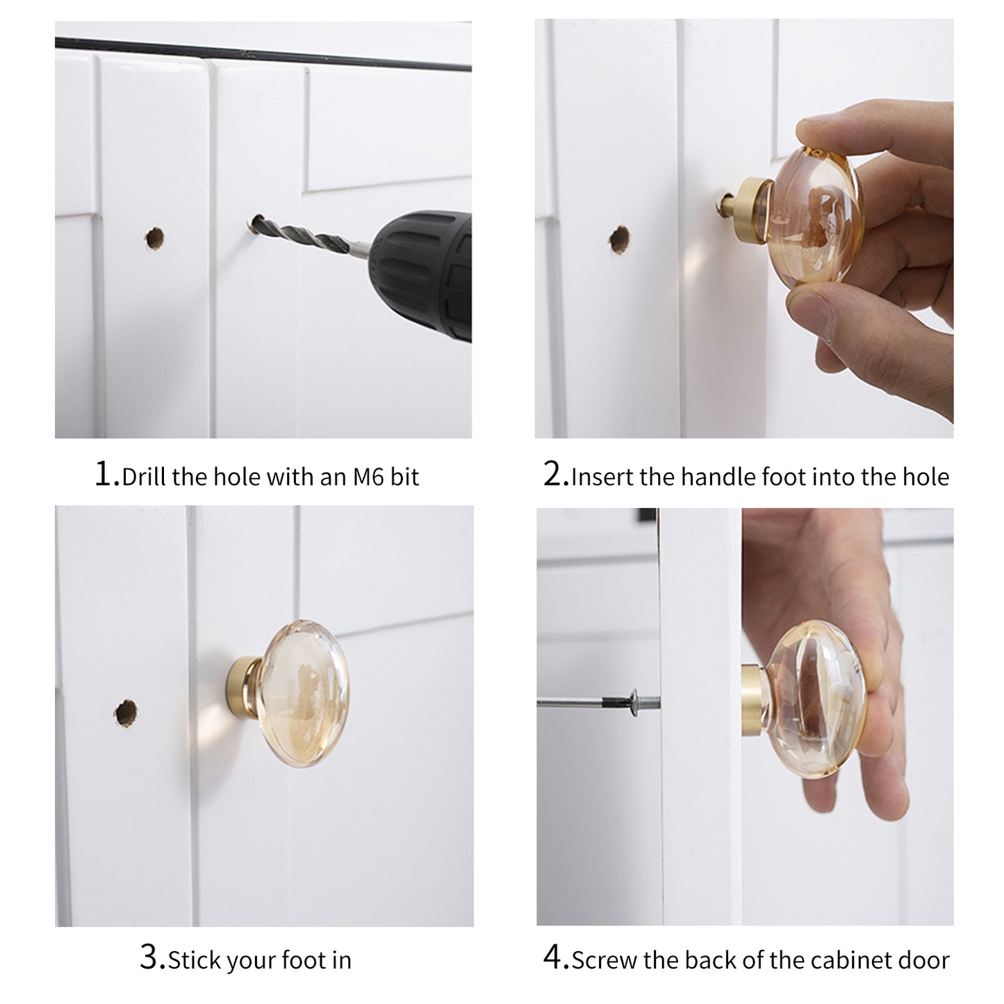 Champagne-Bronze Crystal-Brass Drawer Cabinet Knobs - 5 Pack Glass Brushed Gold pulls Hardware for Dresser Kitchen Bedroom Bathroom
