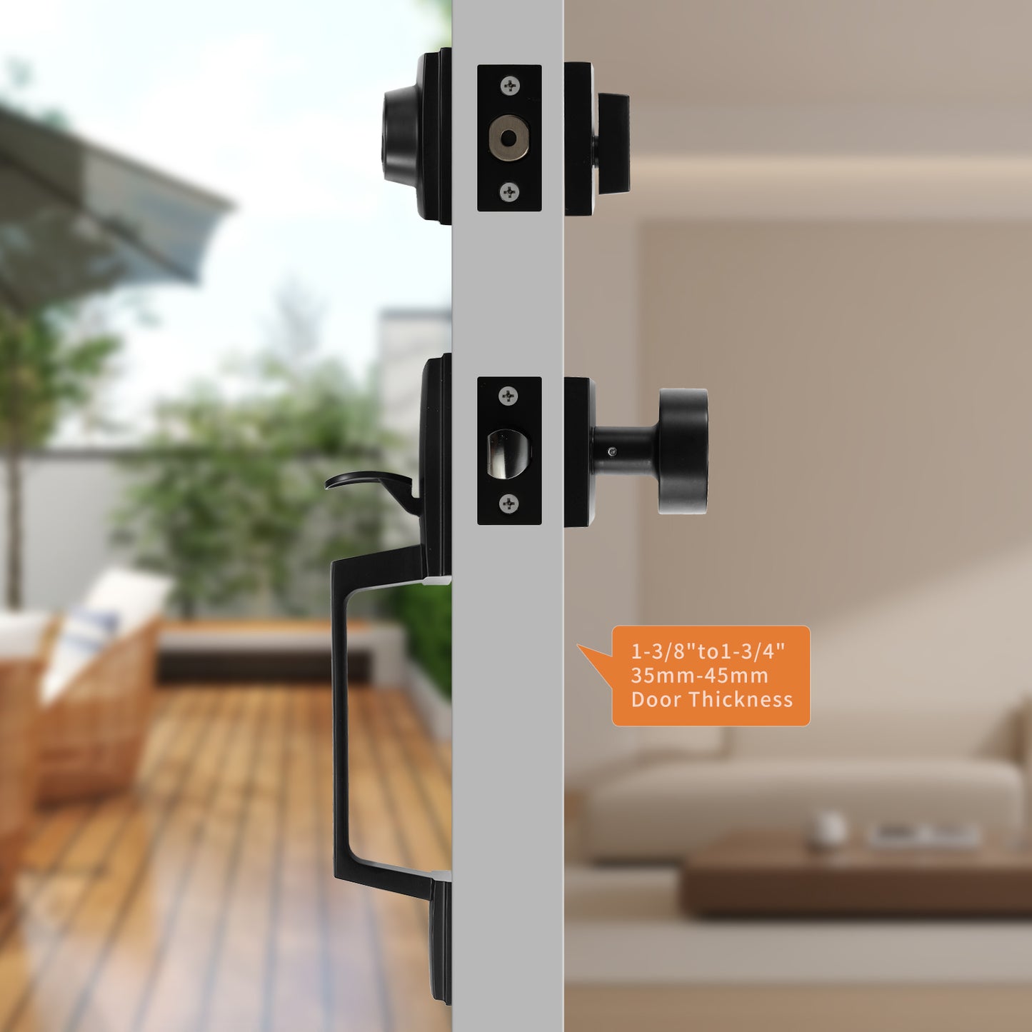 Matte-Black Modern Front Door-Handle - Entry Door Lock with 3 Keys Single Cylinder Deadbolt,Exterior Door Lever Set,Indoor and Outdoor Handle,Reversible for Left and Right Hand