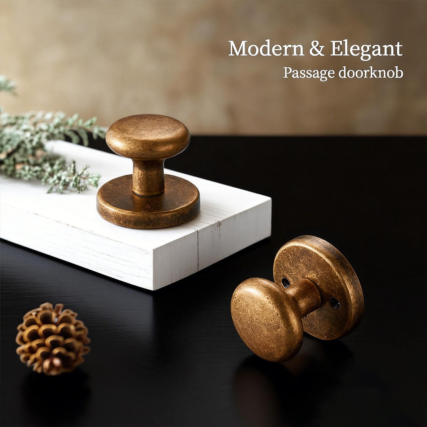 dairazan Antique Brass Passage Door Knob – Classic Round Design for Hallway, Closet, Guest Room, Smooth-Turning Non-Locking Handle, Vintage Style Long-Lasting Hardware