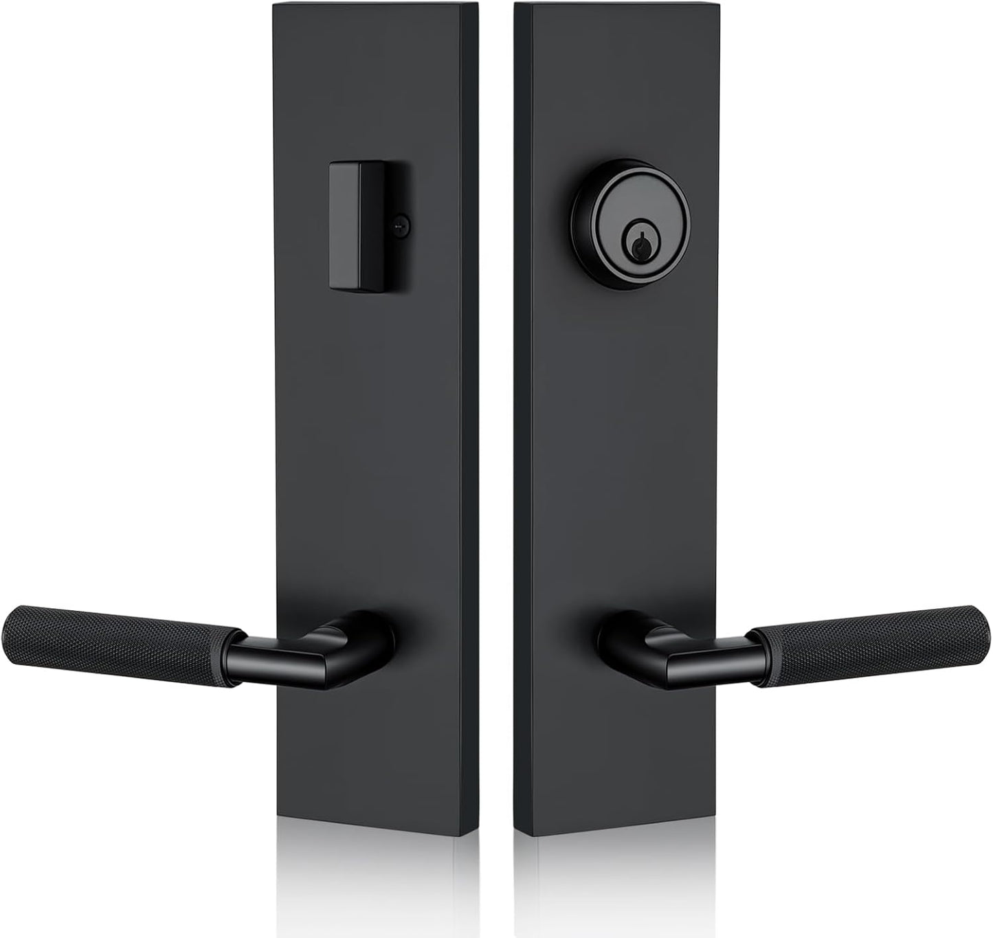 Matte Black Front Door Handle with Textured Grip – Durable Entry Door Lock Set with Deadbolt, Exterior Lever & 3 Keys for Left & Right Hand Doors. (Keyed Handleset, Matte Black)