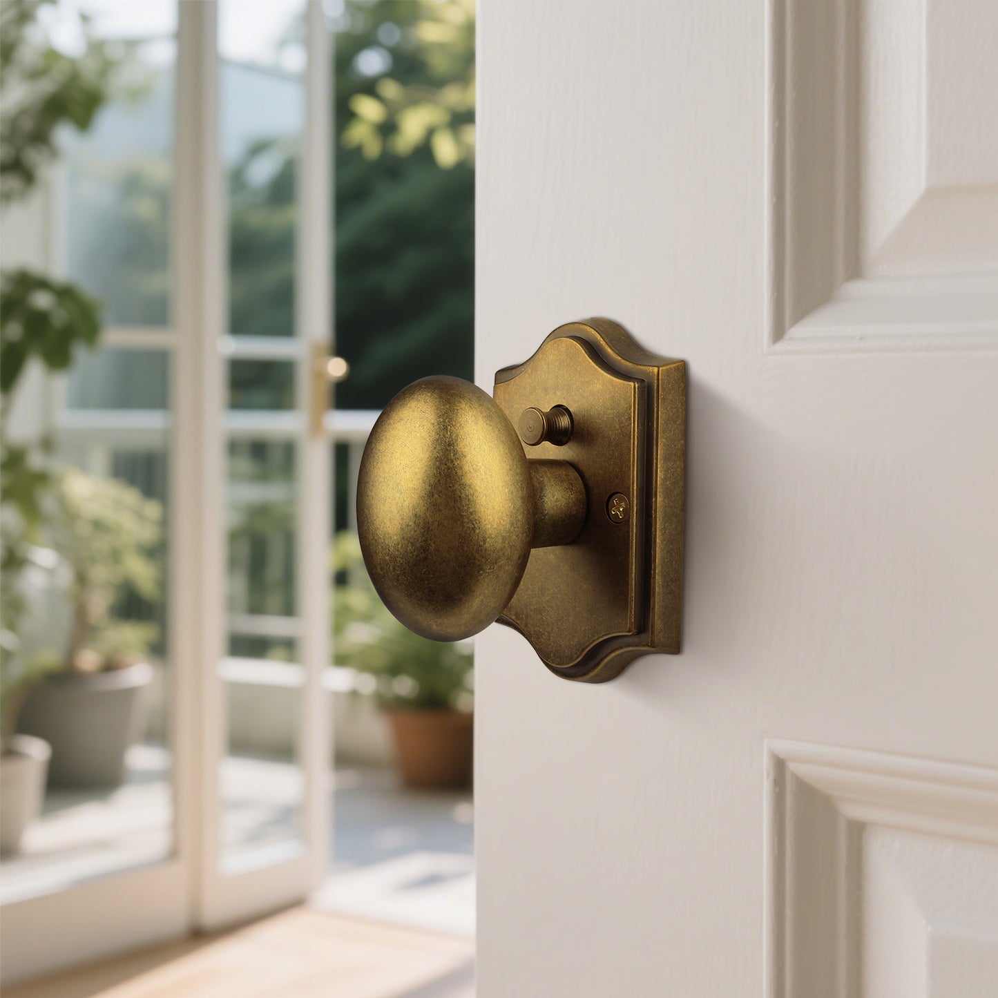 Antique Brass Finish Privacy Door Knob Interior, Vintage Style Zinc Alloy Oval Door Handle with Lock for Bathroom & Bedroom (Antique Brass, Privacy)