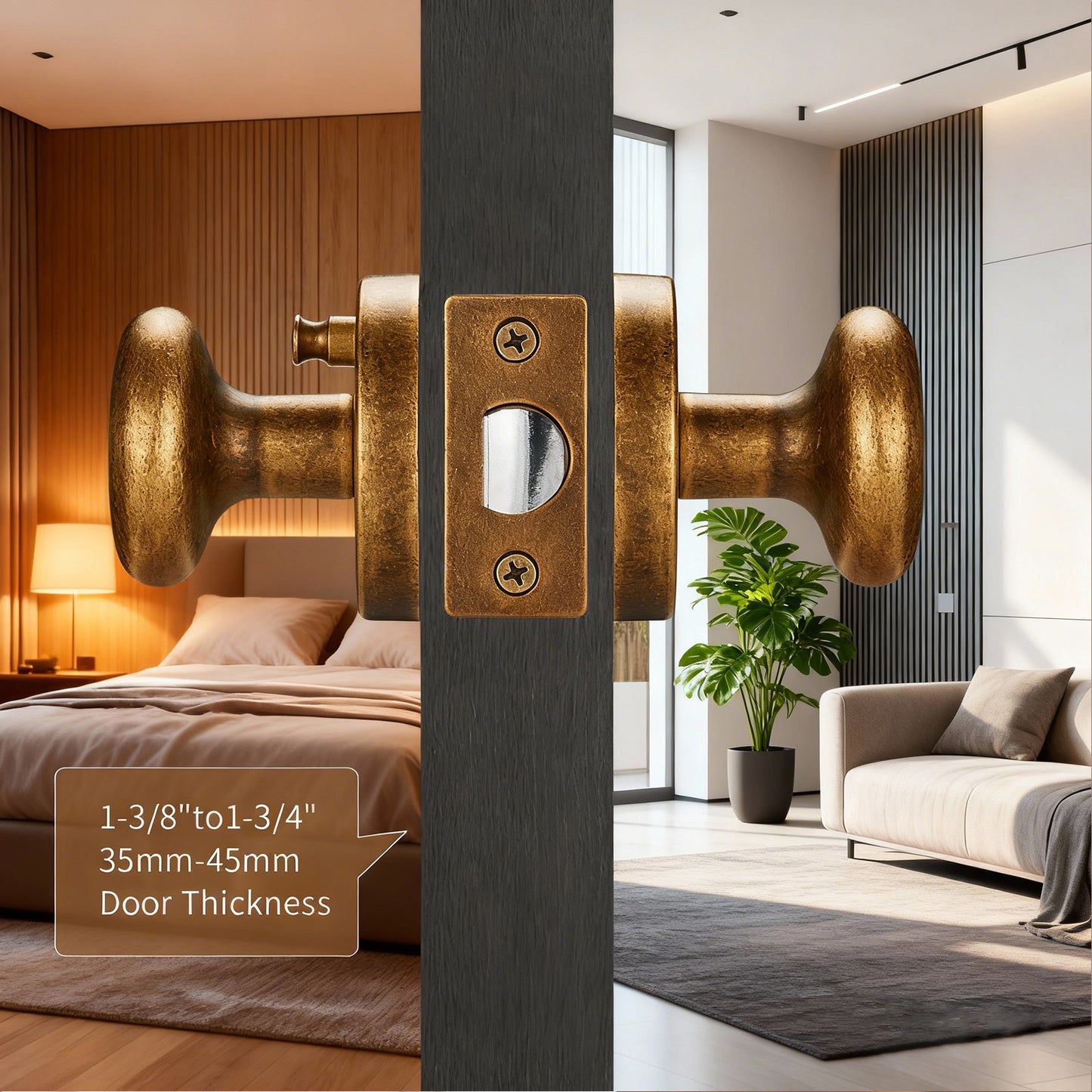Antique Brass Privacy Door Knob – Classic Round Design with Push-Button Lock, Elegant Interior Handle for Bedroom, Bathroom, Kitchen, Vintage Style Long-Lasting Hardware