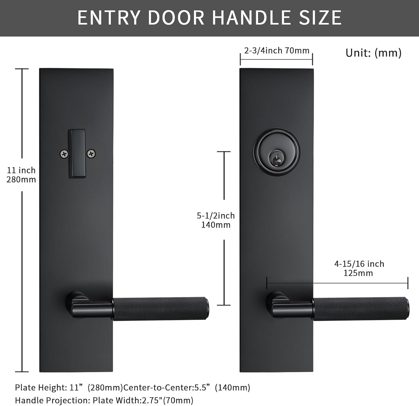 Matte Black Front Door Handle with Textured Grip – Durable Entry Door Lock Set with Deadbolt, Exterior Lever & 3 Keys for Left & Right Hand Doors. (Keyed Handleset, Matte Black)