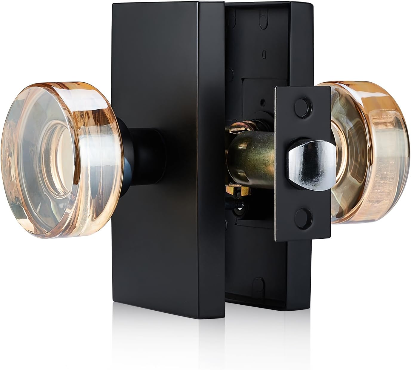 Champagne Glass Passage Door Knob – Crystal Non-Locking Interior Handle with Matte Black Rosette – Decorative Clear Knob for Hallway, Closet, or Guest Room Doors