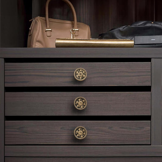 Brushed Brass Cabinet Knobs Modern Carved Bathroom Closet Kitchen Handles Round Gold Drawer Cupboard Cabinet Hardware (2)