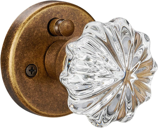 Crystal Door Knob with Lock-Aged Brass Privacy Door Handle Crystal, Glass Interior Door Knob, Vintage Gold Decorative Design - Elegant Door Hardware for Modern Home