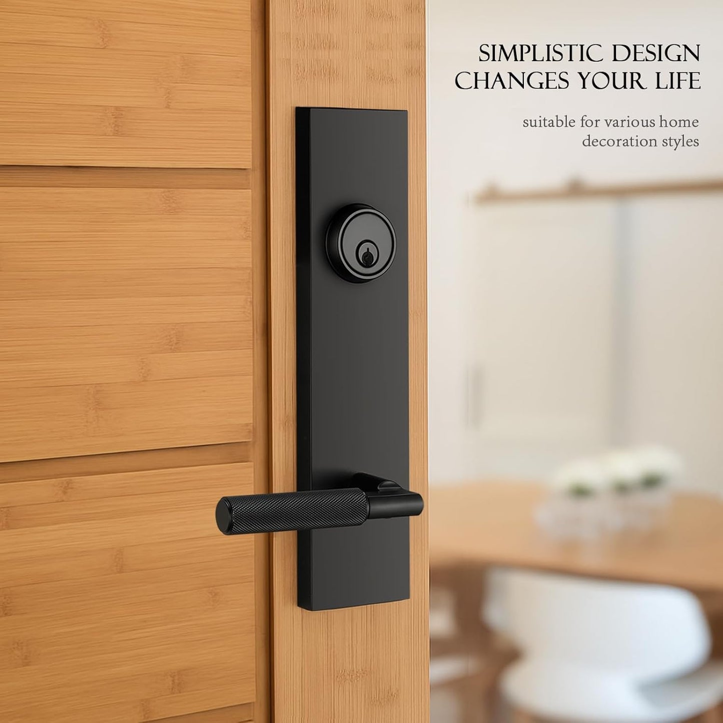 Matte Black Front Door Handle with Textured Grip – Durable Entry Door Lock Set with Deadbolt, Exterior Lever & 3 Keys for Left & Right Hand Doors. (Keyed Handleset, Matte Black)