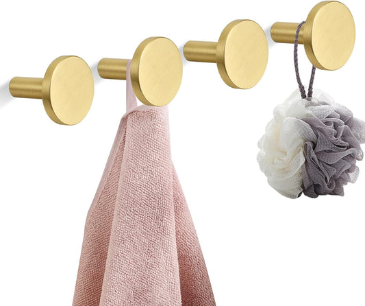 Gold Brass Coat-Hooks Wall-Mounted - 5 Pack Modern Decorative Heavy Duty Rack for Hanging Towel Hat (Style B)