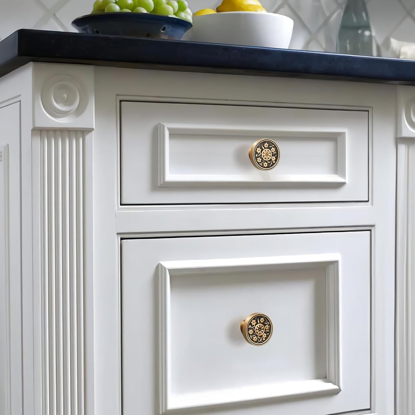 Brushed Brass Cabinet Knobs Modern Carved Bathroom Closet Kitchen Handles Round Gold Drawer Cupboard Cabinet Hardware (2)