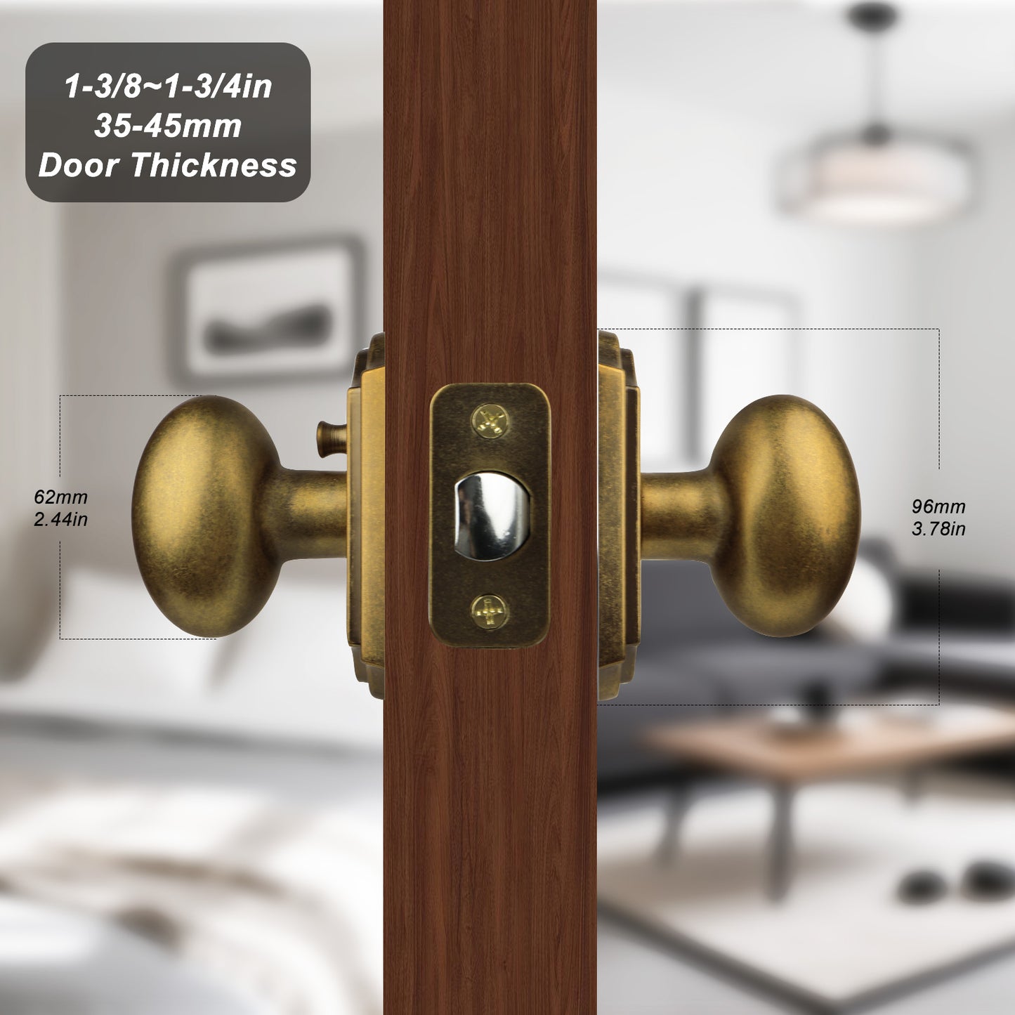 Antique Brass Finish Privacy Door Knob Interior, Vintage Style Zinc Alloy Oval Door Handle with Lock for Bathroom & Bedroom (Antique Brass, Privacy)