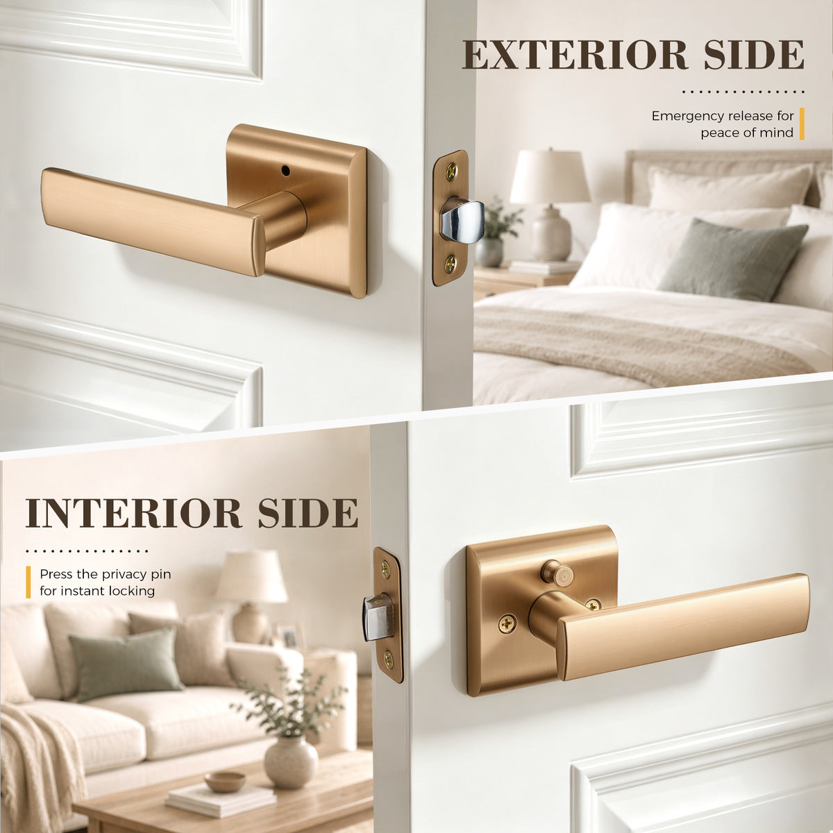 Modern Champagne Bronze Interior Privacy Door Lever
