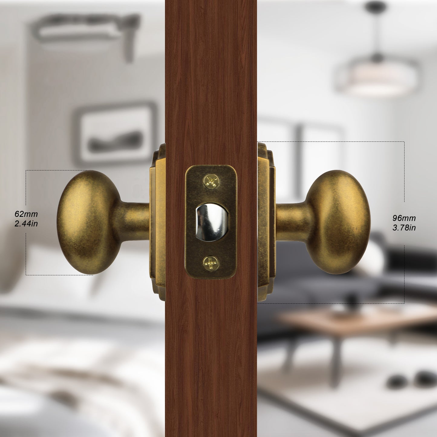 Antique Brass Finish Passage Door Knob Interior, Vintage Style Zinc Alloy Oval Heavy Duty Door Handle for Bathroom & Bedroom (Antique Brass, Passage)