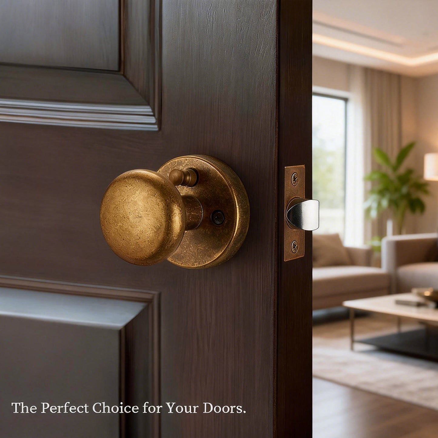 Antique Brass Privacy Door Knob – Classic Round Design with Push-Button Lock, Elegant Interior Handle for Bedroom, Bathroom, Kitchen, Vintage Style Long-Lasting Hardware