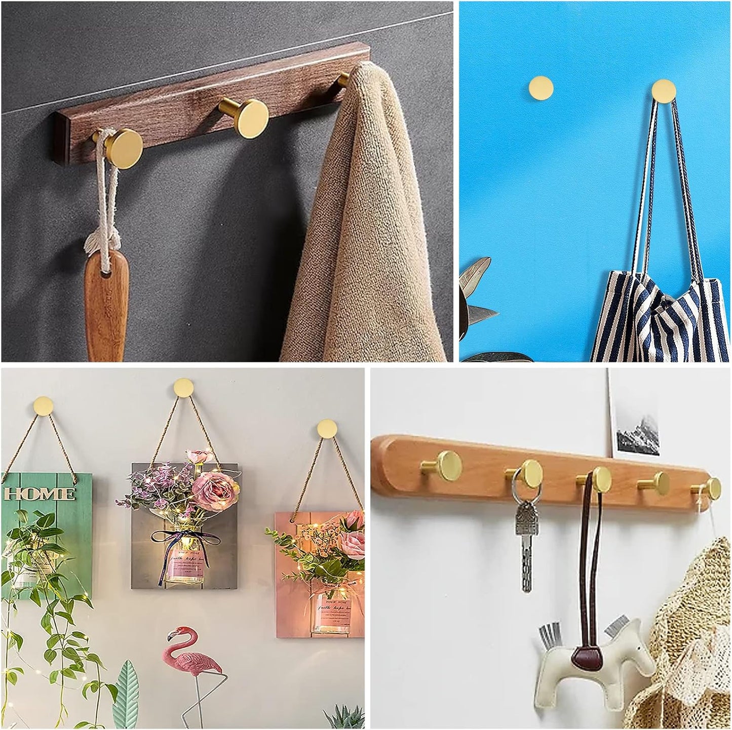Gold Brass Coat-Hooks Wall-Mounted - 5 Pack Modern Decorative Heavy Duty Rack for Hanging Towel Hat (Style B)