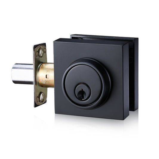 Matte Black Square Deadbolt Lock – Single Cylinder Keyed Entry with Thumb Turn, Heavy Duty Security Lock, Adjustable Latch, Reversible for Left/Right Doors, Modern Door Hardware for Front Entry