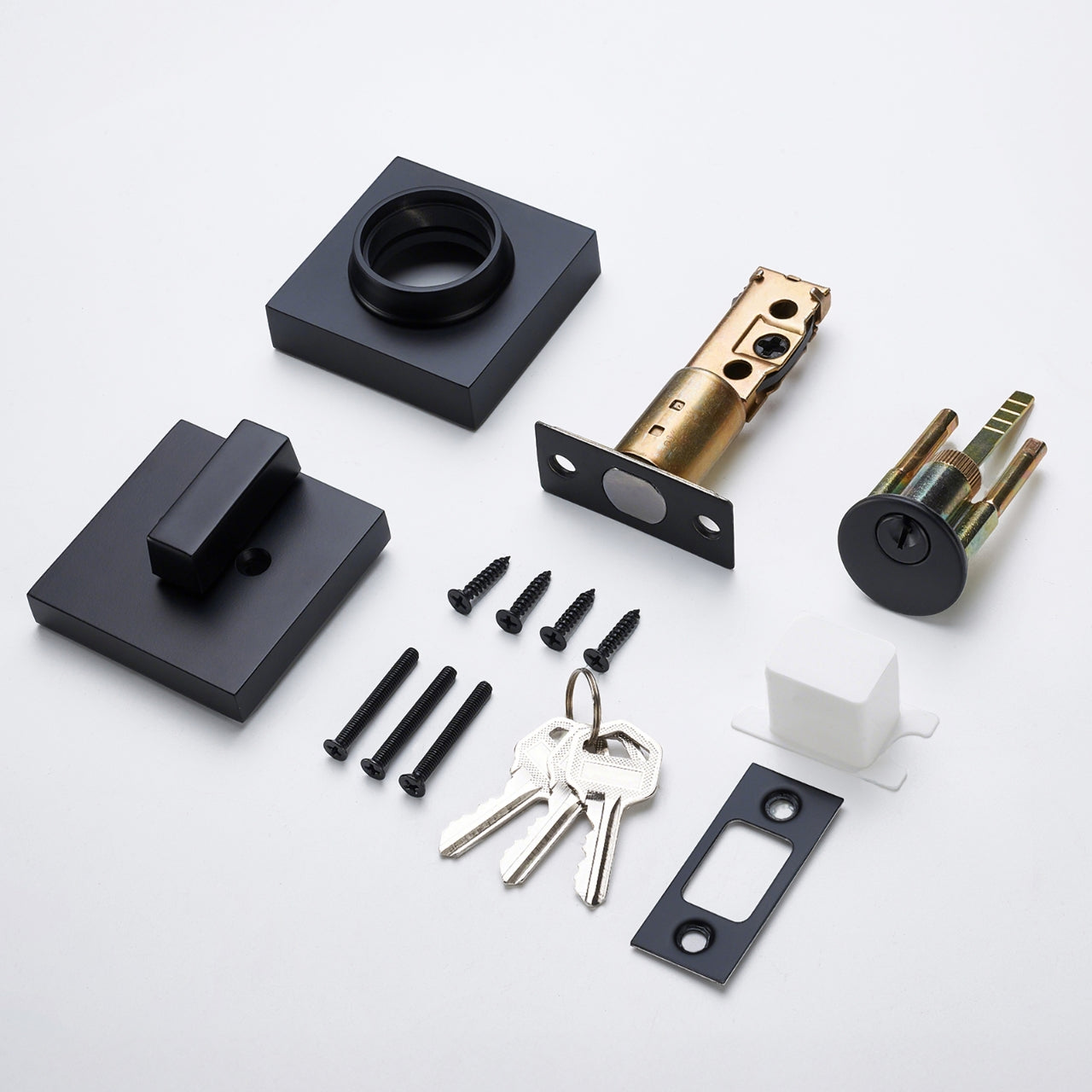 Matte Black Square Deadbolt Lock – Single Cylinder Keyed Entry with Thumb Turn, Heavy Duty Security Lock, Adjustable Latch, Reversible for Left/Right Doors, Modern Door Hardware for Front Entry