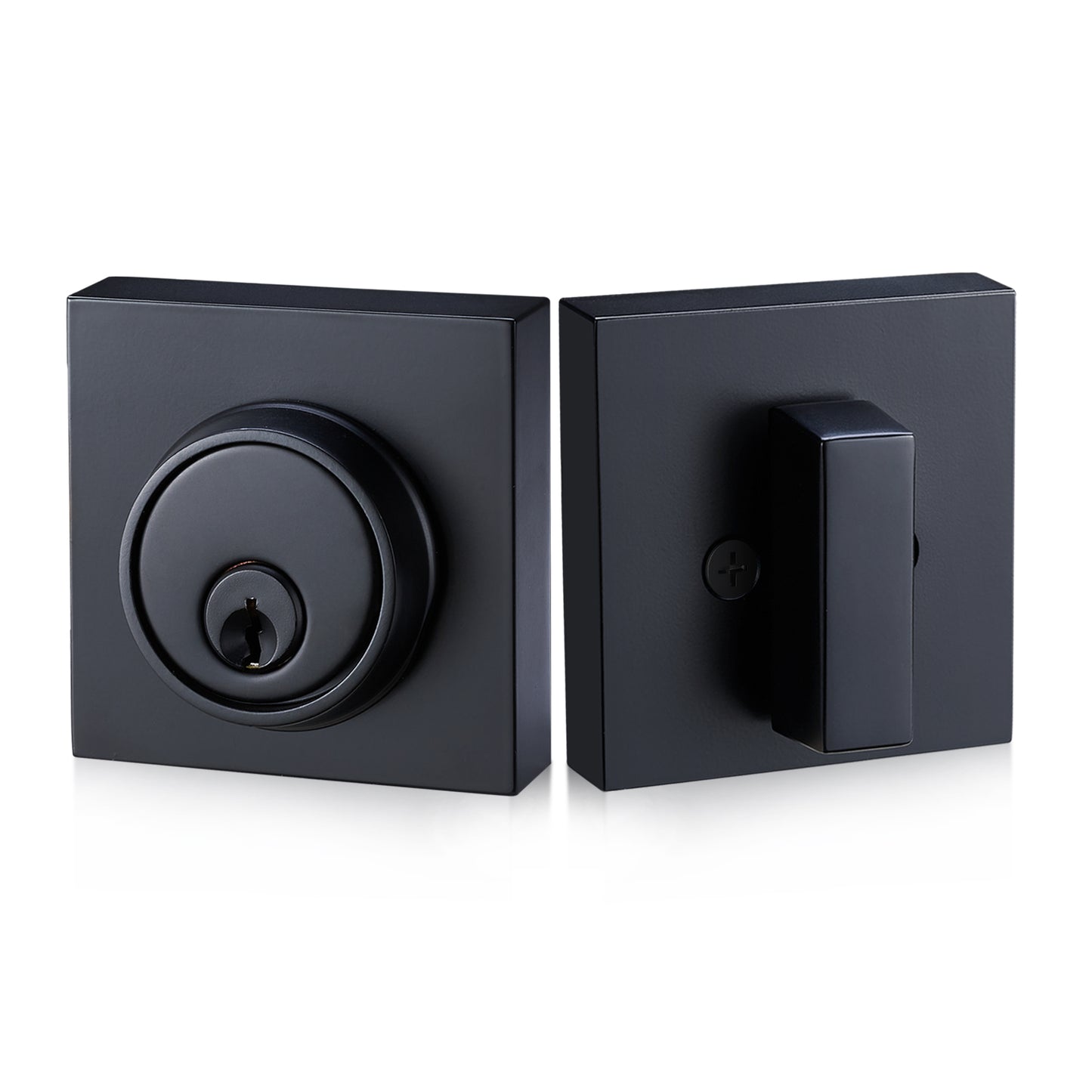 Matte Black Square Deadbolt Lock – Single Cylinder Keyed Entry with Thumb Turn, Heavy Duty Security Lock, Adjustable Latch, Reversible for Left/Right Doors, Modern Door Hardware for Front Entry