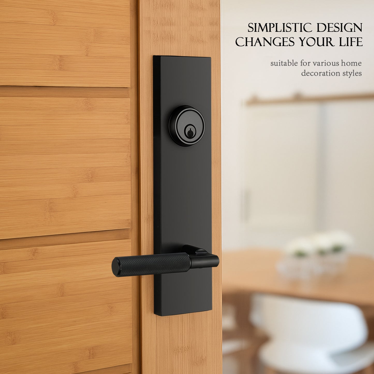 Matte Black Front Door Handle with Textured Grip – Durable Entry Door Lock Set with Deadbolt, Exterior Lever & 3 Keys for Left & Right Hand Doors. (Keyed Handleset, Matte Black)