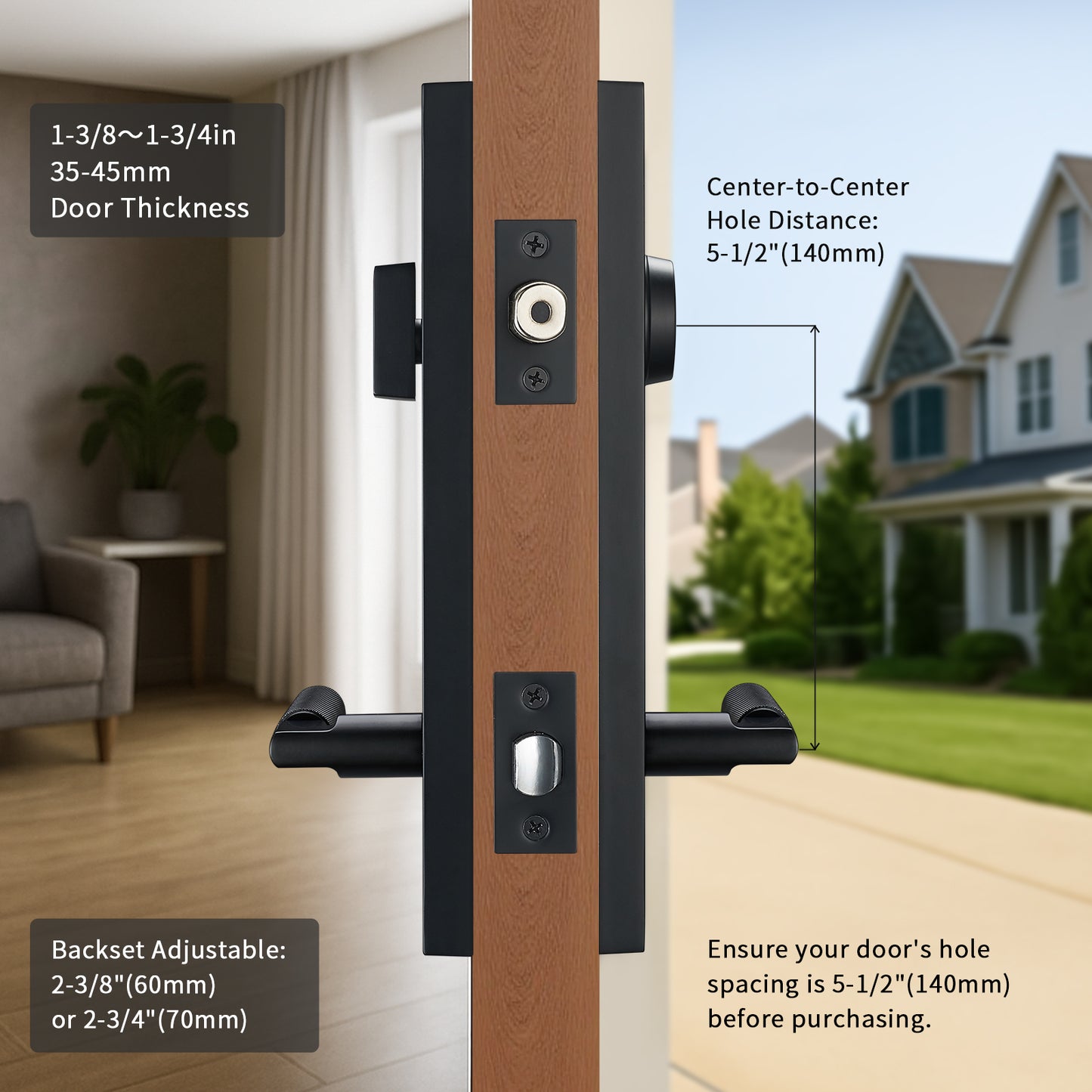 Matte Black Front Door Handle with Textured Grip – Durable Entry Door Lock Set with Deadbolt, Exterior Lever & 3 Keys for Left & Right Hand Doors. (Keyed Handleset, Matte Black)