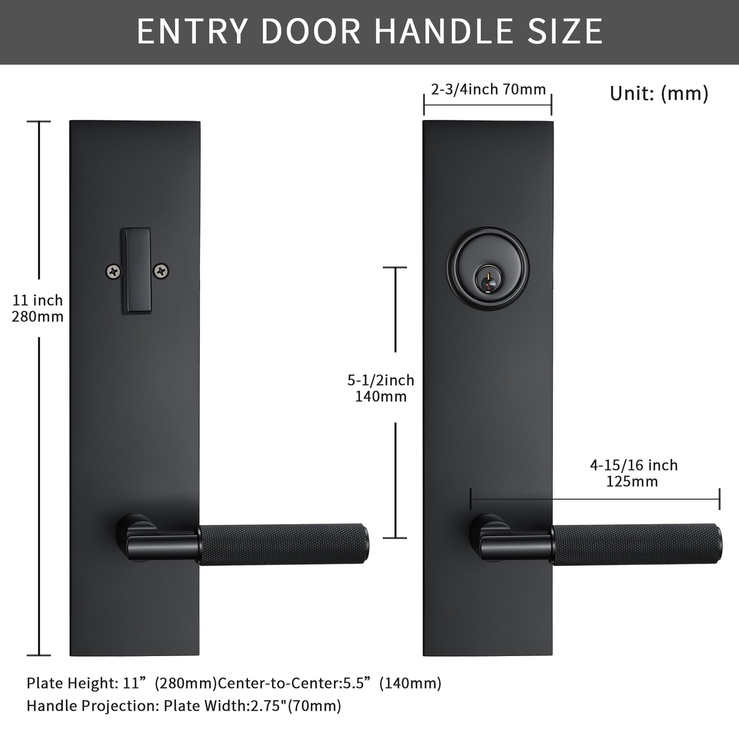 Matte Black Front Door Handle with Textured Grip – Durable Entry Door Lock Set with Deadbolt, Exterior Lever & 3 Keys for Left & Right Hand Doors. (Keyed Handleset, Matte Black)