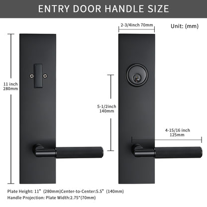 Matte Black Front Door Handle Set with Deadbolt