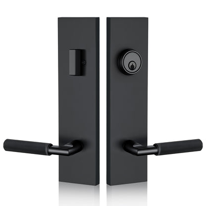 Matte Black Front Door Handle Set with Deadbolt
