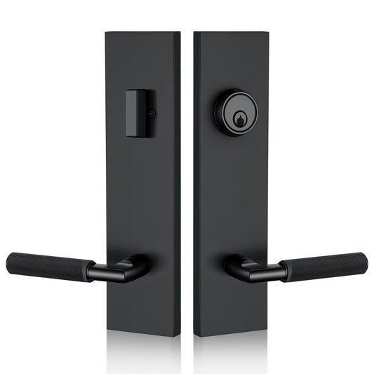 Matte Black Front Door Handle with Textured Grip – Durable Entry Door Lock Set with Deadbolt, Exterior Lever & 3 Keys for Left & Right Hand Doors. (Keyed Handleset, Matte Black)