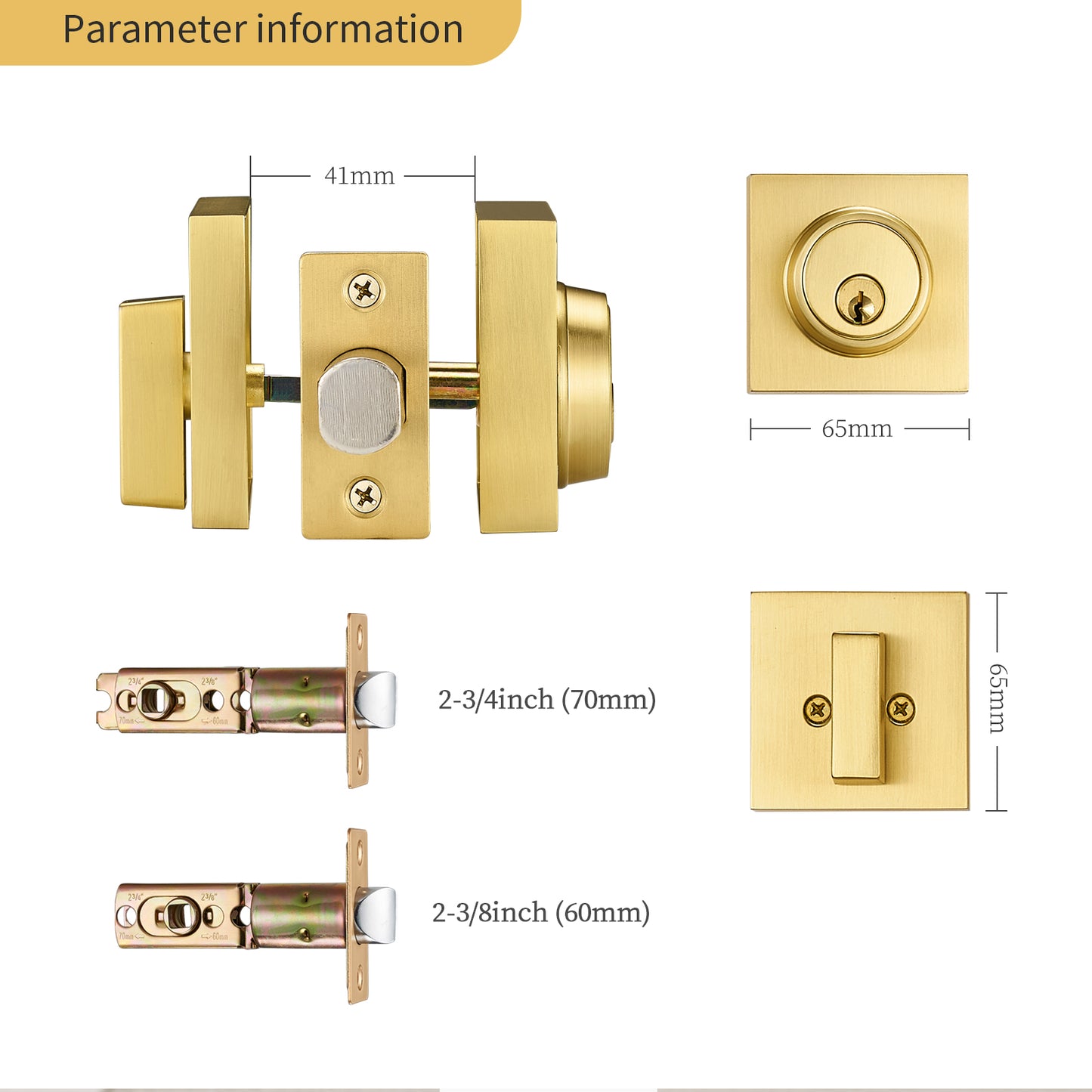 Single Cylinder Deadbolt Lock - Gold Satin Brass Square for Front Door with 3 Keys Modern Heavy Duty High Security Lock (Deadbolt, Satin Brass)