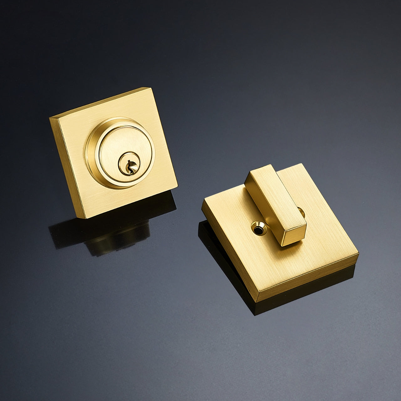 Single Cylinder Deadbolt Lock - Gold Satin Brass Square for Front Door with 3 Keys Modern Heavy Duty High Security Lock (Deadbolt, Satin Brass)